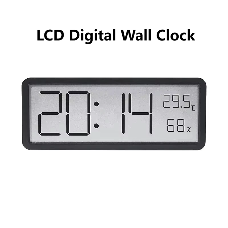 LCD Screen Digital Wall Clock Electronic Desktop Digital Clock Time Temperature Humidity Display Battery Powered
