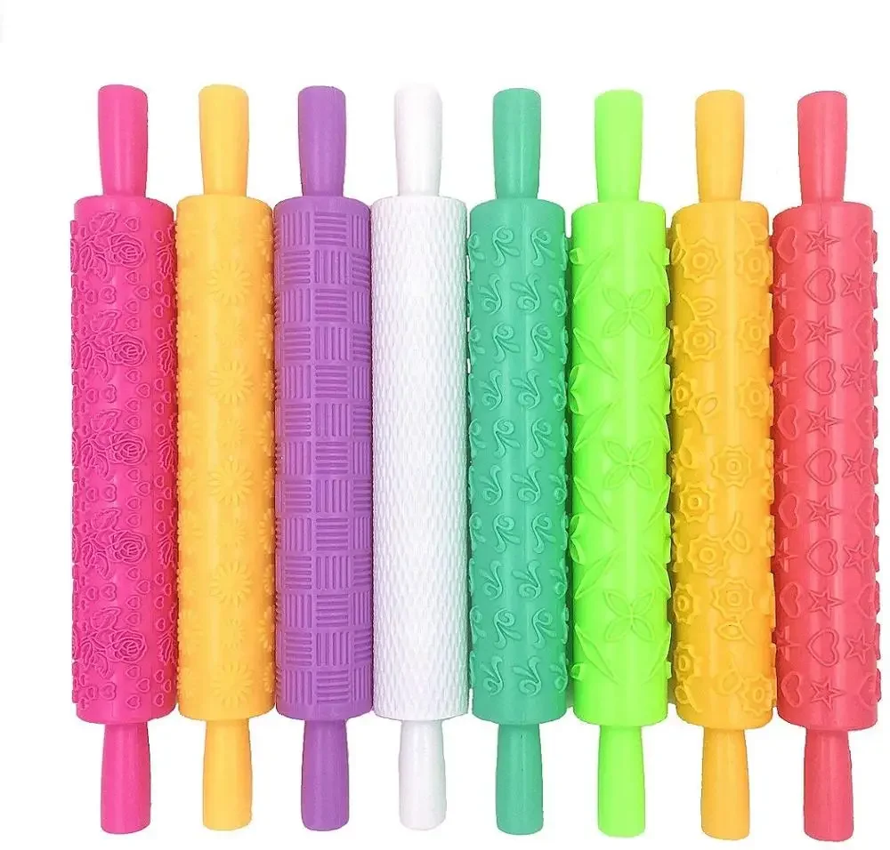 Roller Cake Decorating Embossed Rolling Pins Textured Non-Stick Fondant Pastry Icing Clay Dough Roller Kitchen Baking Tools