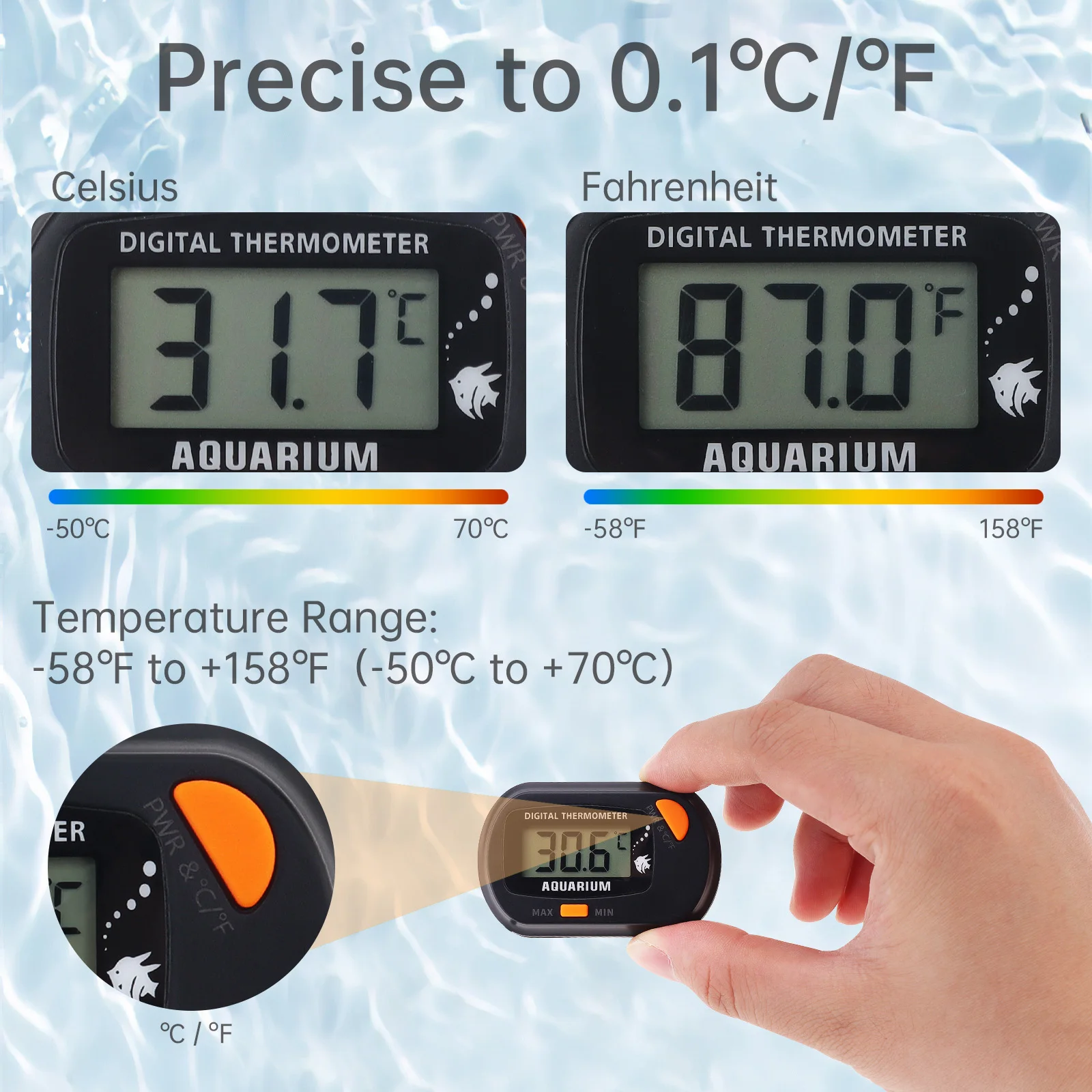 MAX/MIN LCD Display Digital Aquarium Thermometer Wireless Electronic Fish Tank Water Temperature Meter Tester Gauge Temp Control