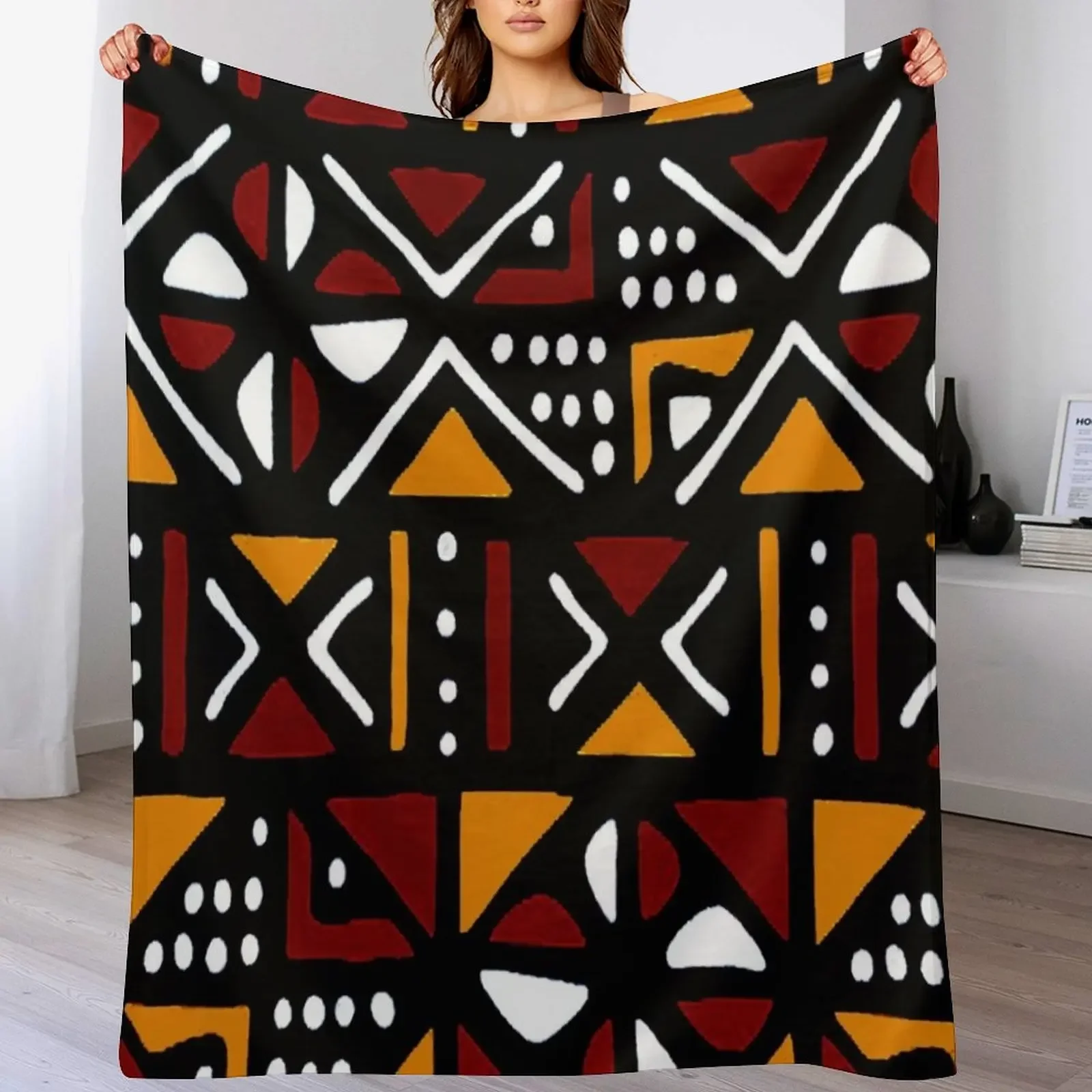 

Burgundy and Orange Bogolan African Pattern Throw Blanket Versatile Cozy Throw Blanket for All Occasions