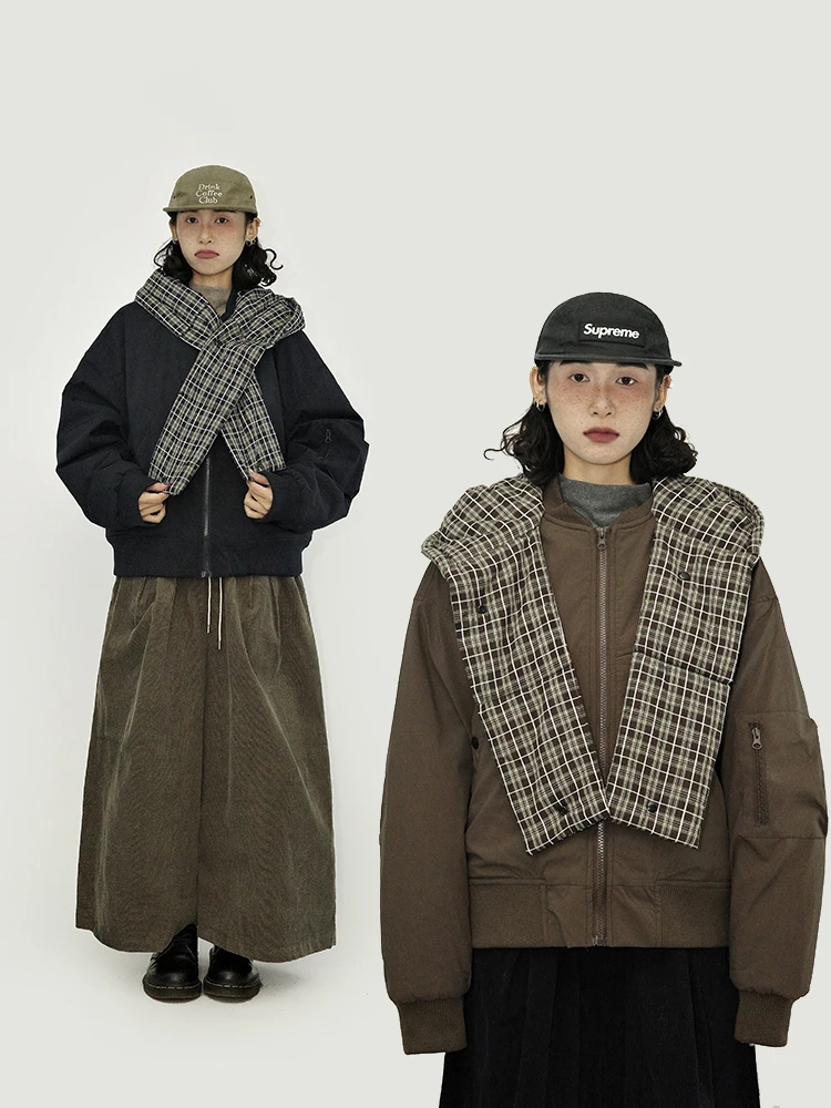 

Зимняя ретро-куртка Guluwo в японском стиле: свободная, универсальная, теплая, с капюшоном и интегрированным шарфом-воротником, утепленная хлопковая, в стиле панк-стрит.