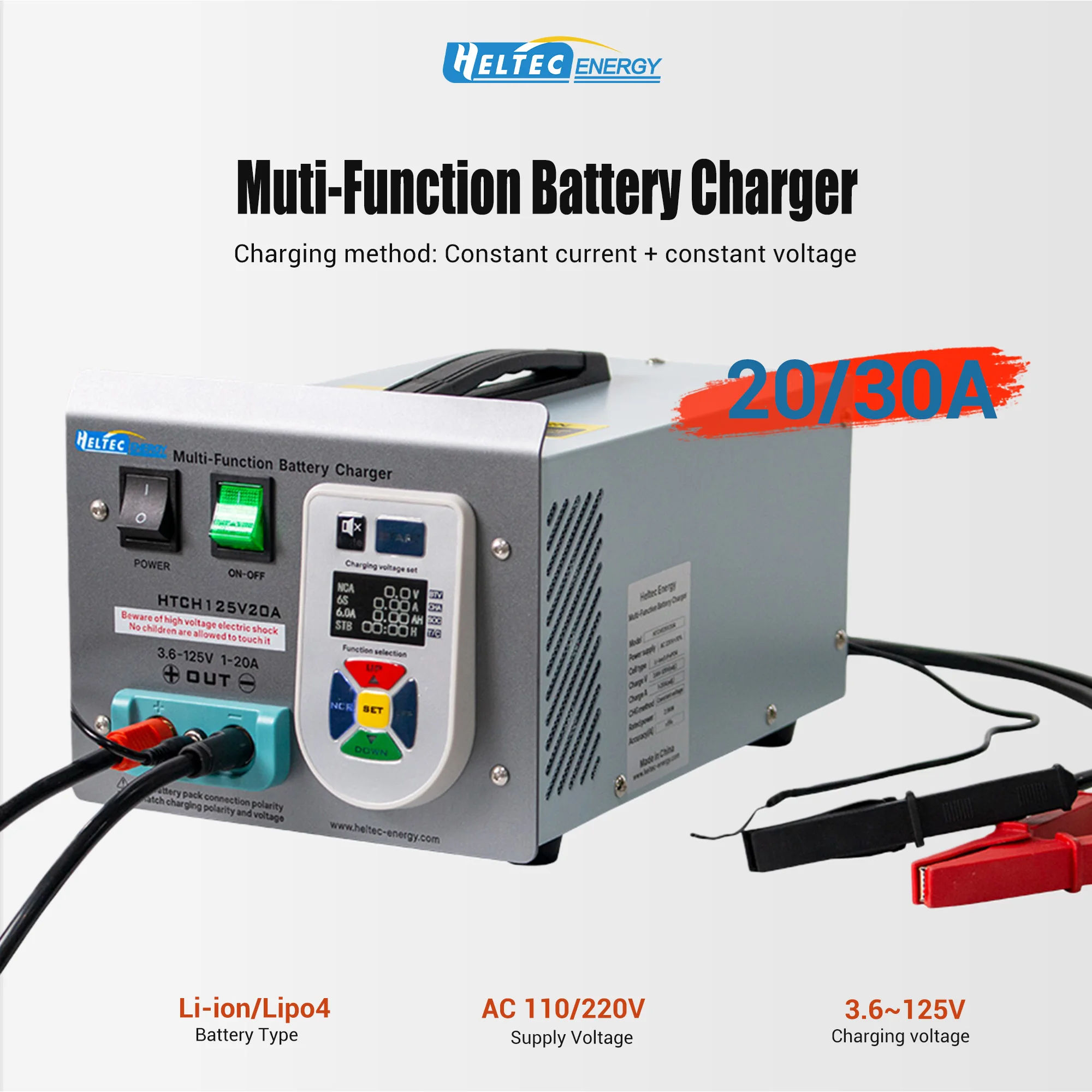 

Heltec 3.6-125V 20/30A Fast Lithium Battery Charger Capacity Tester for Li-ion/LiFePO4 with Safe Protection Intelligent Charger