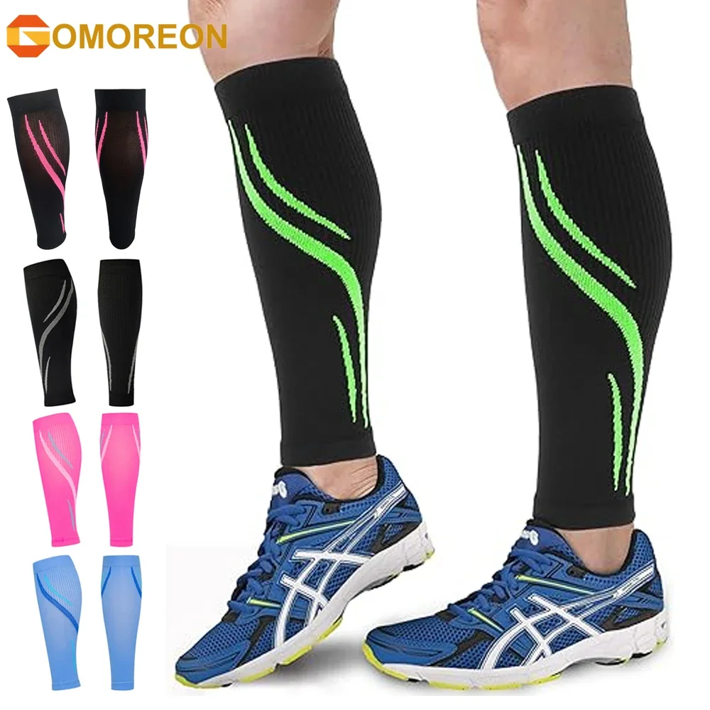 Calf Compression Sleeves for Men Women(20-30 mmHg), Leg Compression Sleeve Footless Compression Socks For Running Cycling Travel