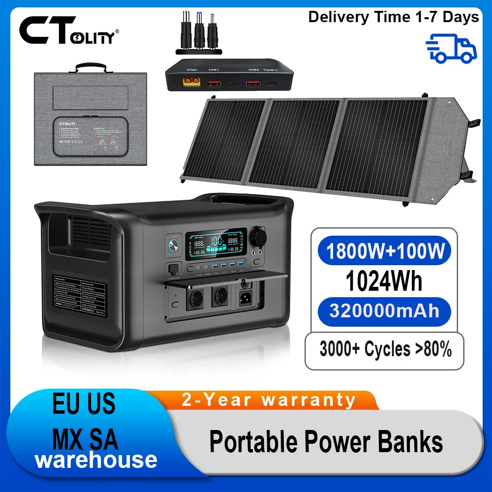 

Портативная мобильная электростанция CTOLITY 1800 Вт для кемпинга на открытом воздухе с солнечными панелями 100 Вт 20,5 В Портативное складное домашнее хранилище энергии