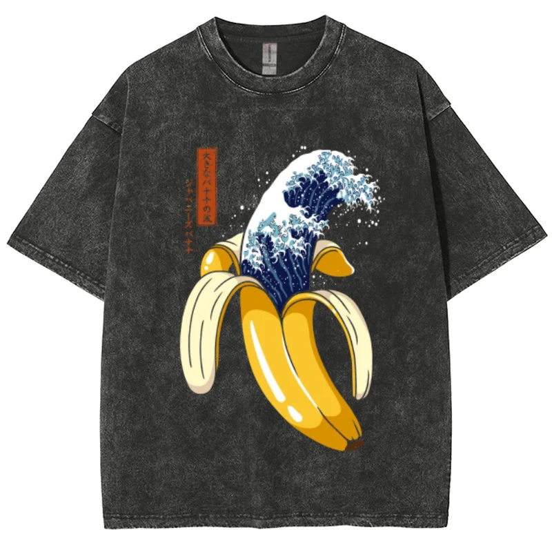 

Funny Cartoon Banana Print Women's Special Shirt Loose Large Size Unisex Short Sleeve Cute Casual Street Top Washed Tees