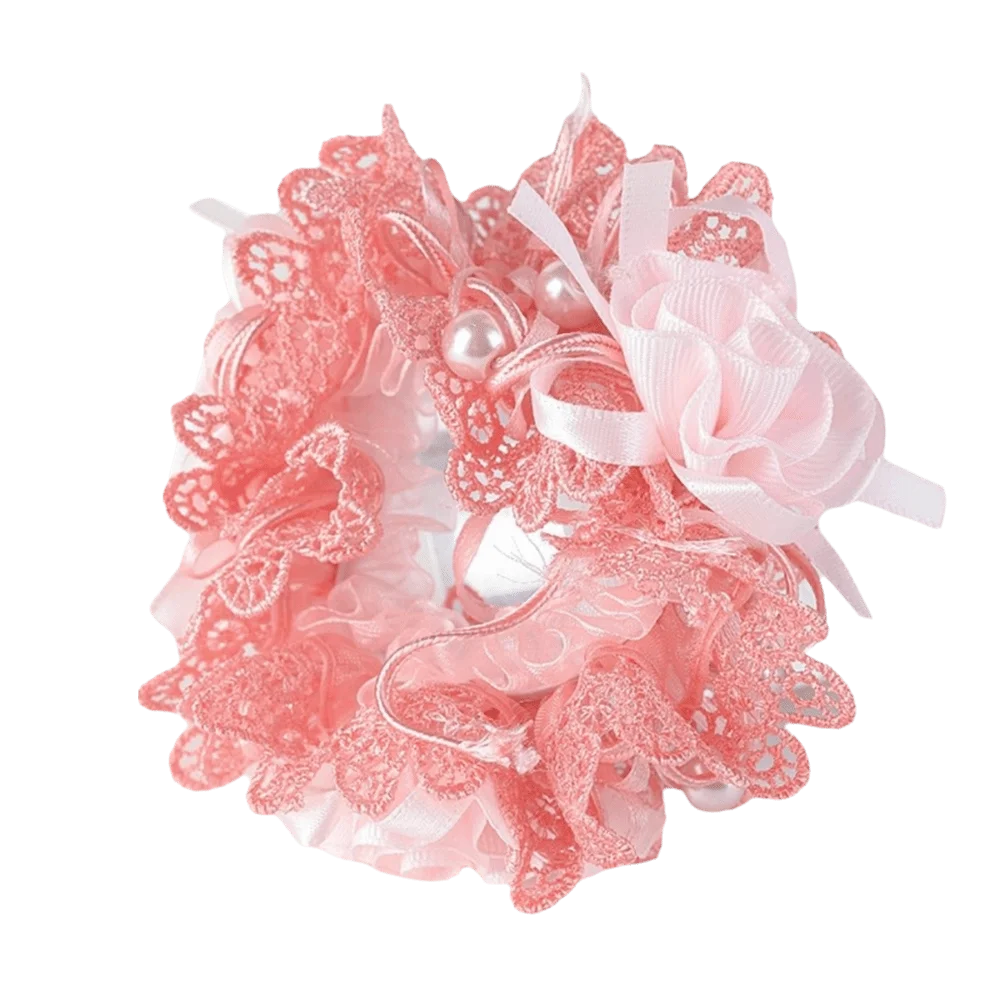 Sweet Lace Hair Tie Polyester Fabric Bow Flower Embroidered Hair Scrunchies Hair Rope Lightweight Hair Accessory Bridal Hair