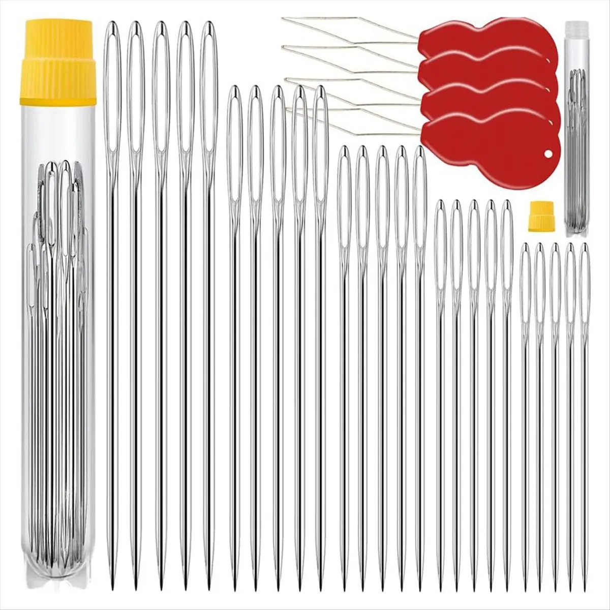 A22I 75 Pack Premium Large Eye Needles for Hand Sewing with 4 Needle Threaders, Assorted Sizes, Embroidery Needles