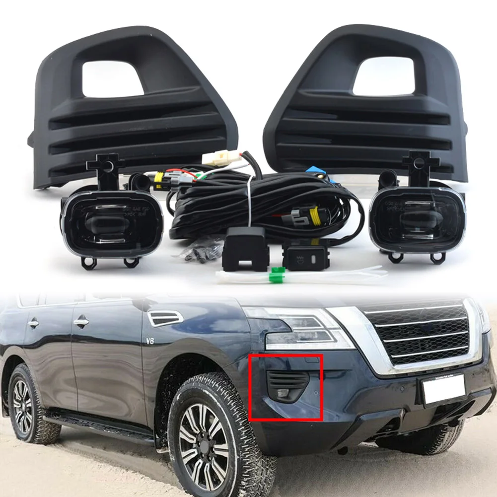 For Nissan Patrol 2020 2021 Car Front Bumper Fog lamp LED Light Complete Kits w/Bulb Switch Cable Bezel 1Pair Left & Right