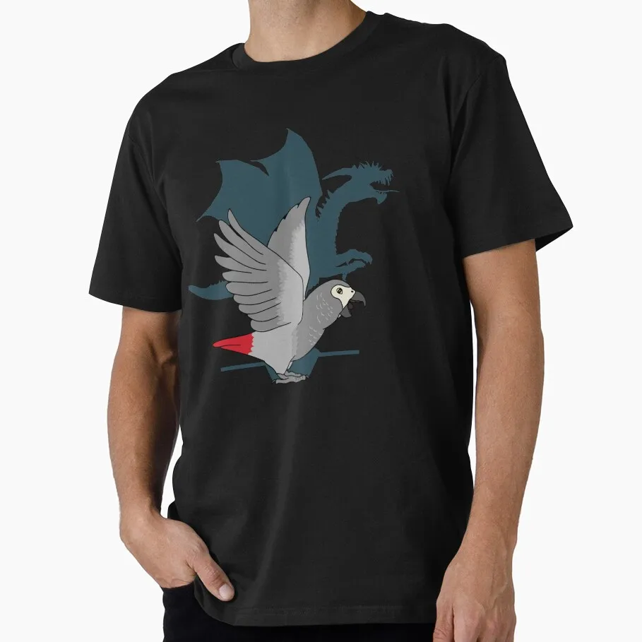 African Grey Dragon Shadow Funny Cockatiel Gift T-shirt Short Sleeve Graphic Clothes All size tops S-6XL T-REX BIRDS Print Tee