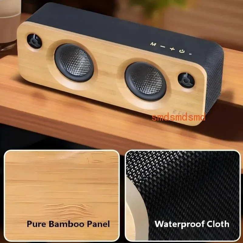 50W Bamboo Wood Bluetooth TWS Speaker Waterproof Fabric TYPE-C Charging USB TF AUX Dual Tweeters Woofers Big Vibrating Diaphragm