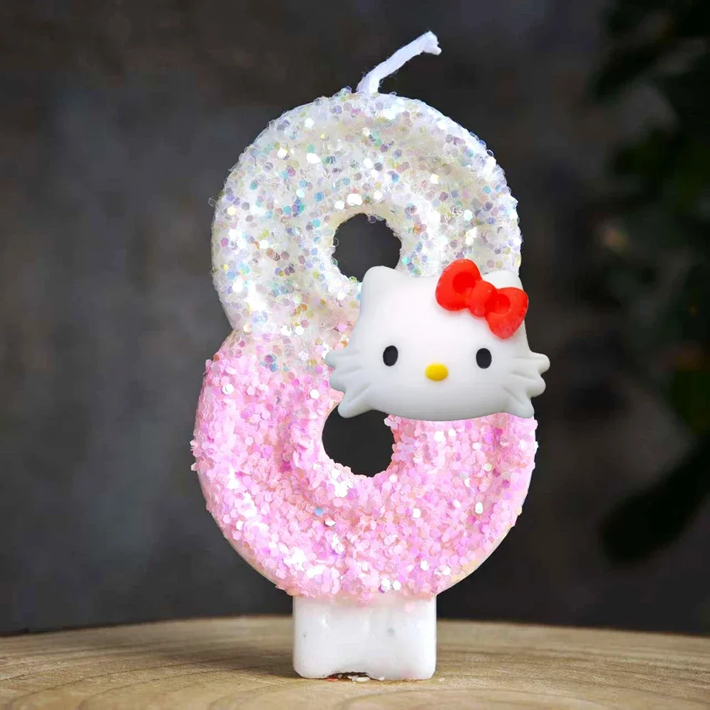 Niedliche Hello Kitty Glitzernde Farbverlauf-Zahlenkerze Kuchendekoration Süßes Thema Kindergeburtstags-Party-Zubehör Mädchen-Baby-Shower-Dekorationen – Detail 32