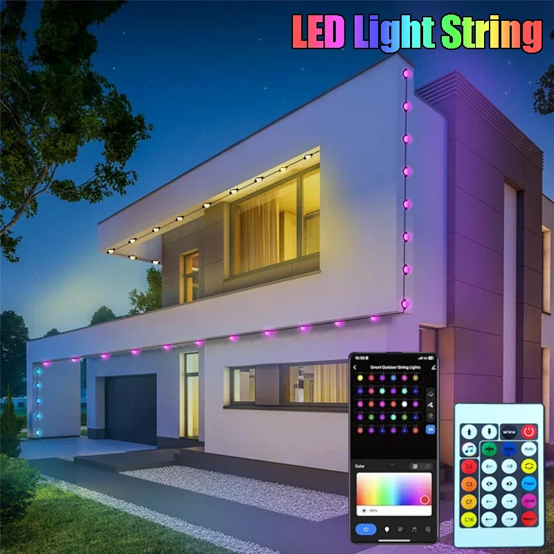 RGB Outdoor Courtyard Decorations String Lighting LED Eave Light String Waterproof String Lights for Woof Eave Wall Step Lights