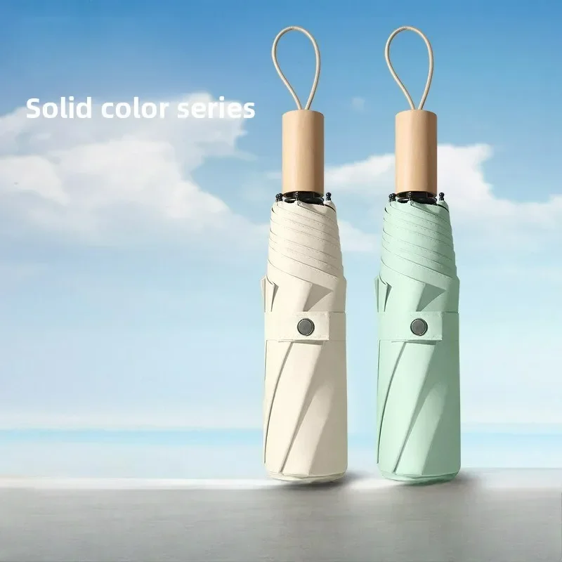 مظلة من الفينيل بمقبض من الخشب الصلب ومظلة صغيرة طازجة ومظلة مشمسة بثلاثة أضعاف