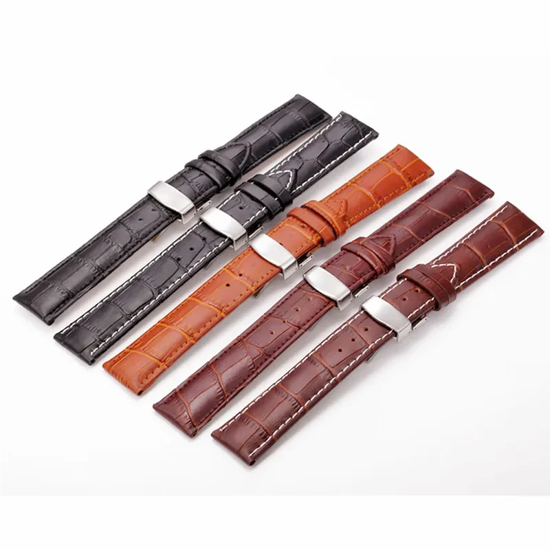 12 13 14 16 17 18 19 20 21 22 24 mm Genuine Leather Watchband Butterfly Buckle Bands Croco Grain Bracelet Watch Band Strap