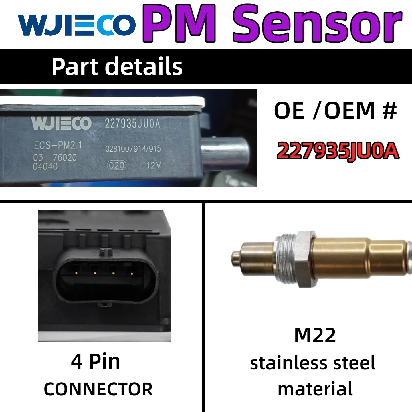227935JU0A 0281007914 0281007915 PM Sensor Fits Diesel RENAULT car WJIECO Diesel Exhaust Particulate Matter Sensor