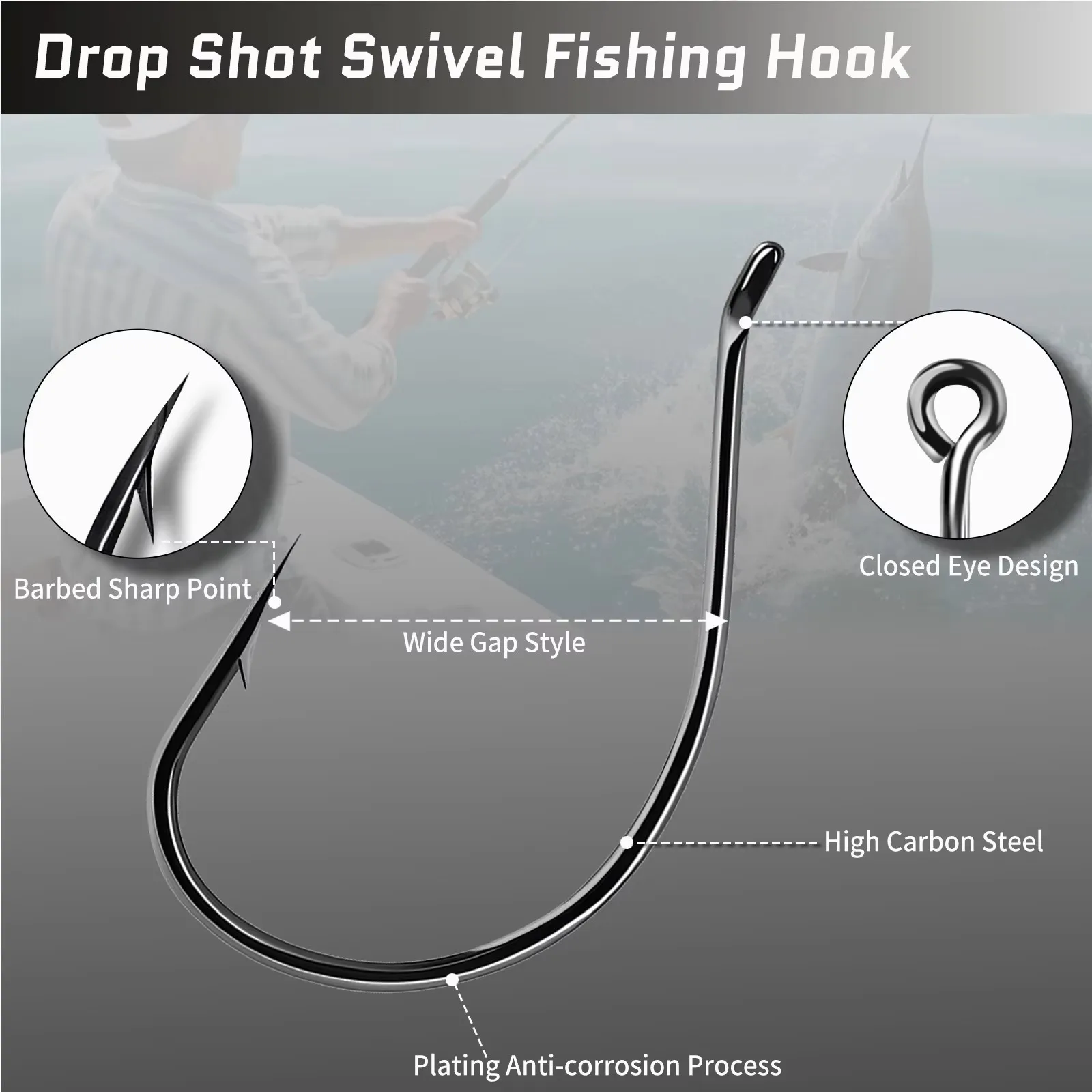 Angelhaken für Drop-Shot-Technik 50-100 Stück Schwarz Nickel Hochkarbon-Stahl Starke Angelhaken für Salz- und Süßwasser – Detail 1