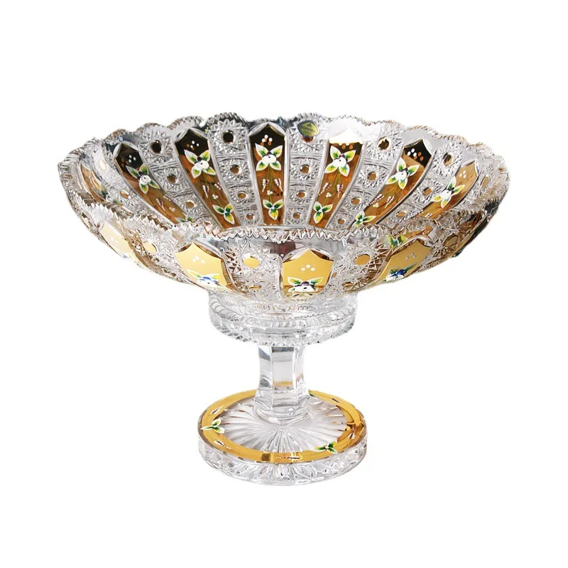 Enamel flower high-footed fruit plate home living room light luxury exquisite snacks dried fruit dessert coffee table ornament