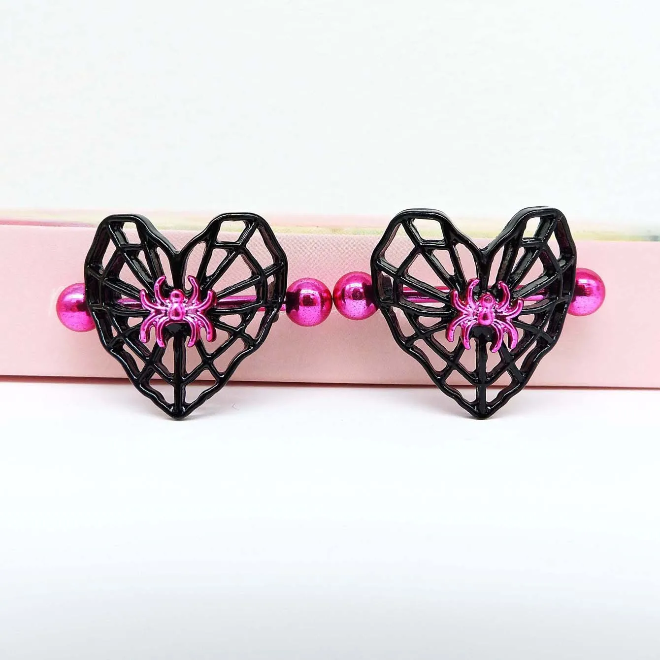 Cute Peach Heart Spider Web Nipple Piercing Two-color Electroplating Stainless Steel Nipple Ring Piercing Jewelry Wholesale