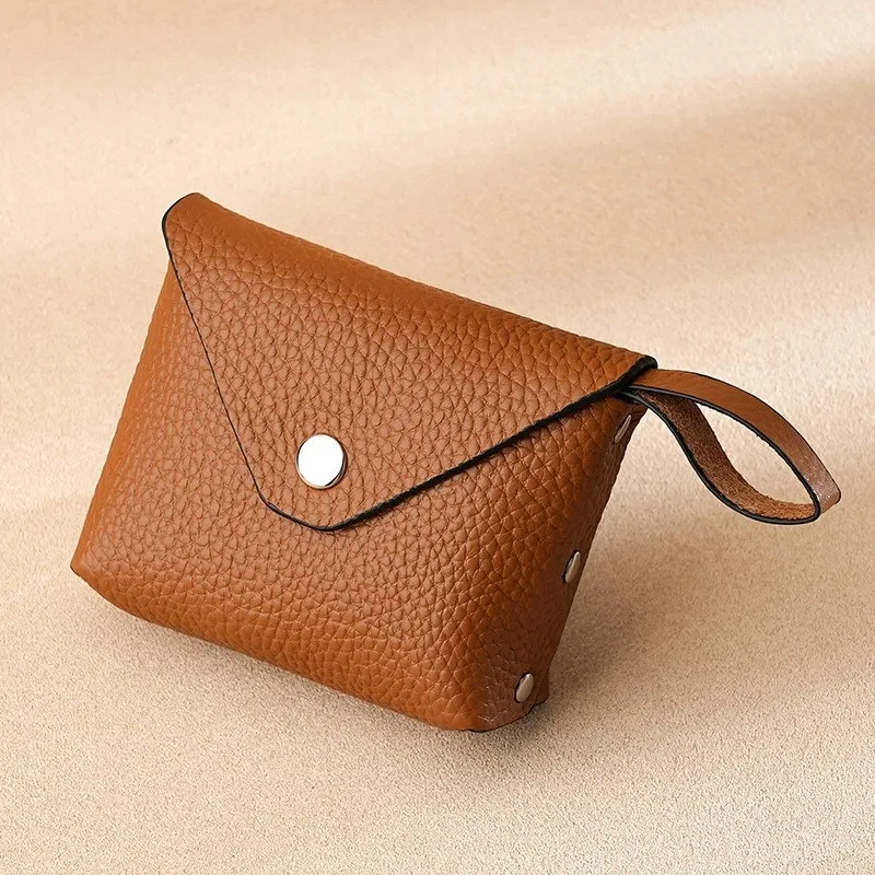 Simple Genuine Leather Short Coin Wallets Card Holder Bag Case Retro Cowhide Small Money Purse For Men Women Earphone Pouch