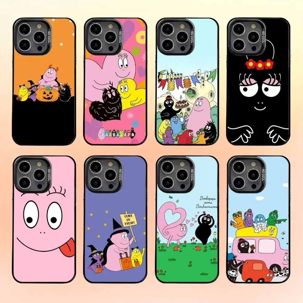 Cute B - Barbapapa Animation Phone Case For iPhone 16,15,14,13,12,11,Pro,MAX Gray Matte Silicone Black Cover