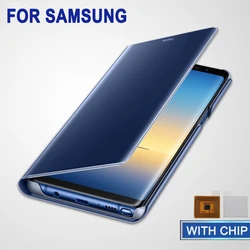 Smart Chip Mirror Case For Samsung Galaxy Note 20 10 9 8 5 Pro Flip Leather Case for Samsung Galaxy S25 S8 S9 S10 S20 S7 S6 Edge