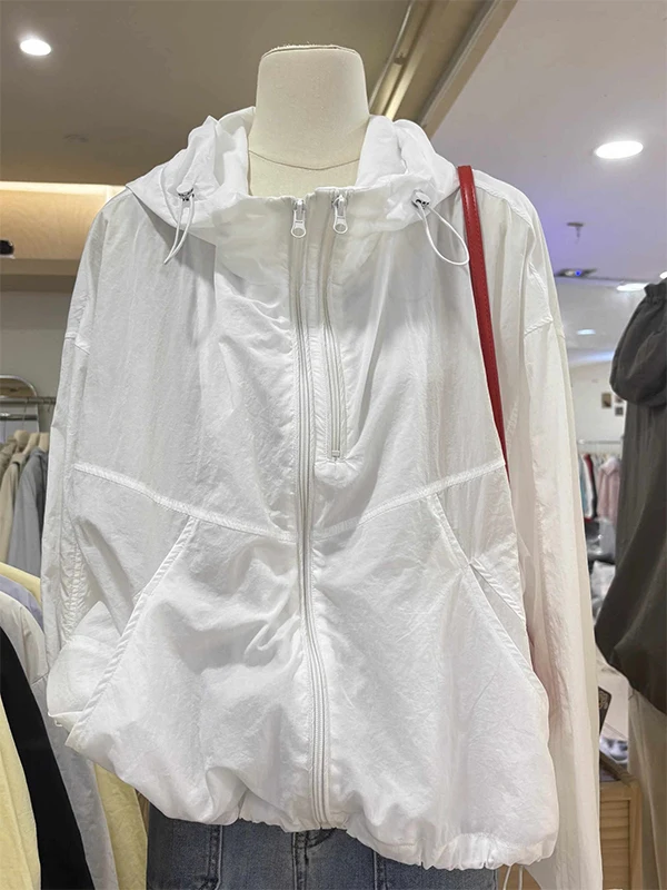 

Summer New Lightweight Loose Casual Double Zipper Single Layer Thin Versatile Hooded Jaet Thin Outerwear Women Sun Protecti...