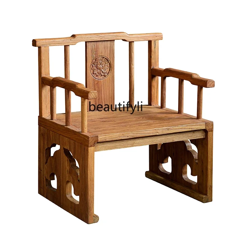 Asmt09 Old Elm round-Backed Armchair Solid Wood Master Chair Sleeping Zen Chair Lying Meditation Sofa Chinese Tea Room Armchair
