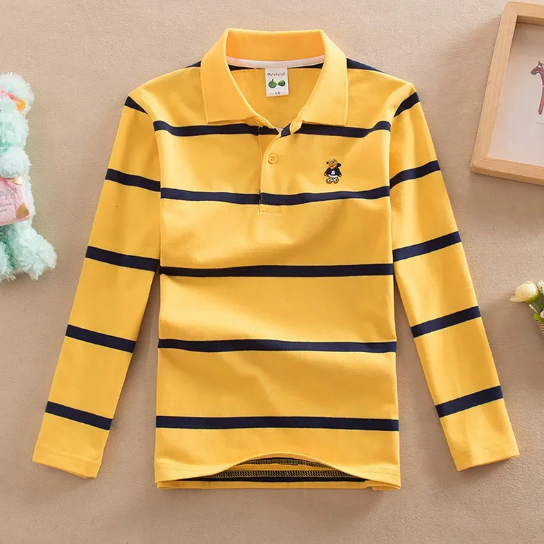 Children T-shirt Long Sleeve Polo Shirts Boys Kids Stripes Tops Baby Boy Sports Polos Teneege Boys Clothes