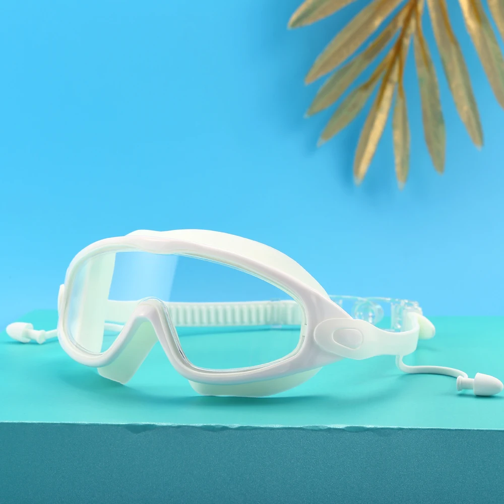 Schwimmbrille für Erwachsene, großer Rahmen mit Ohrstöpseln, Schwimmbrille für Männer und Frauen, professionelle, hochauflösende Antibeschlag-Schwimmbrille – Detail 4