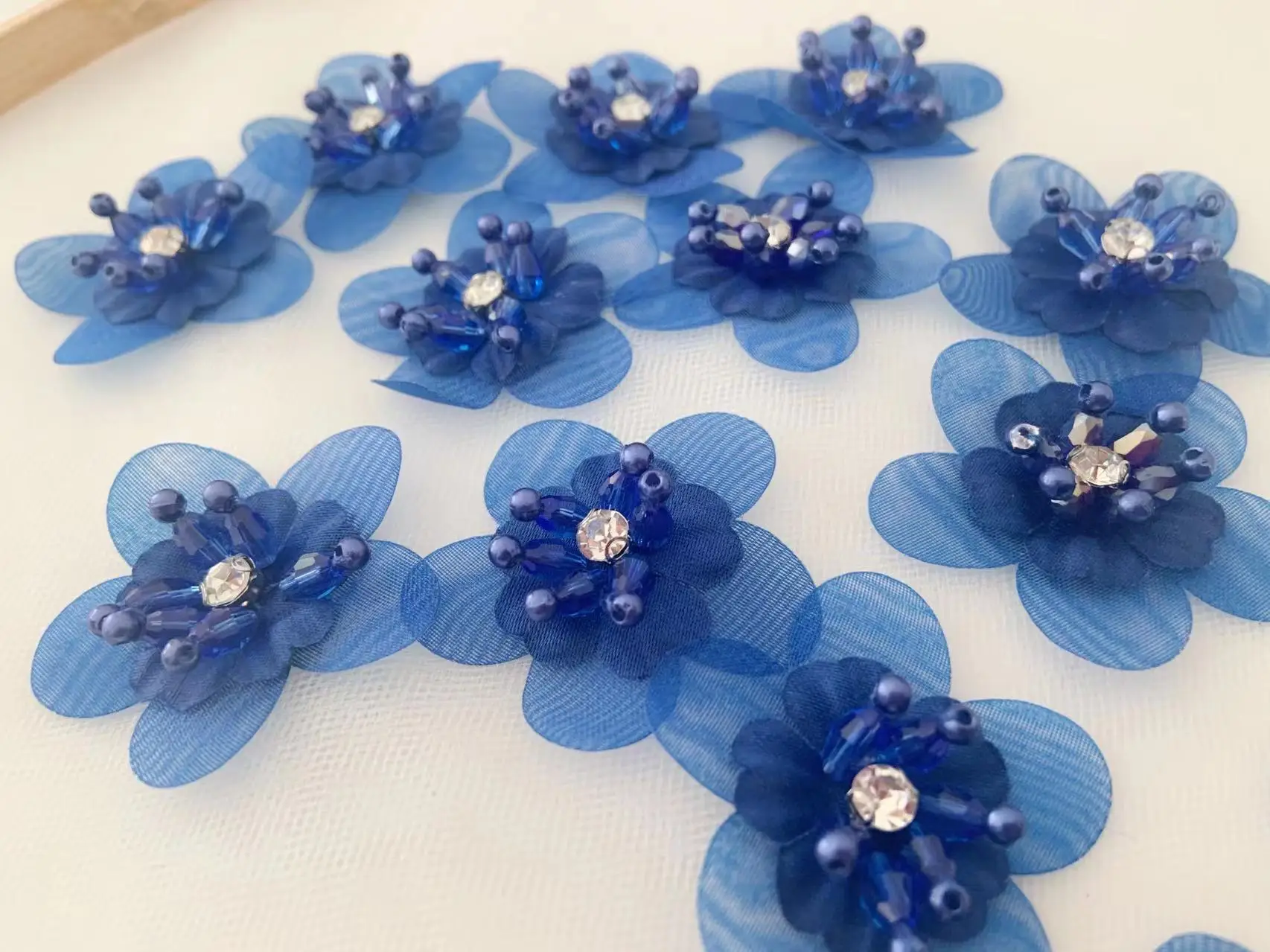 

10 PCS Dark Blue 3D Flowers Applique Multicolor Floral Organza Patch for Off White Skirts Craft,Home Decoration,Dance Costume
