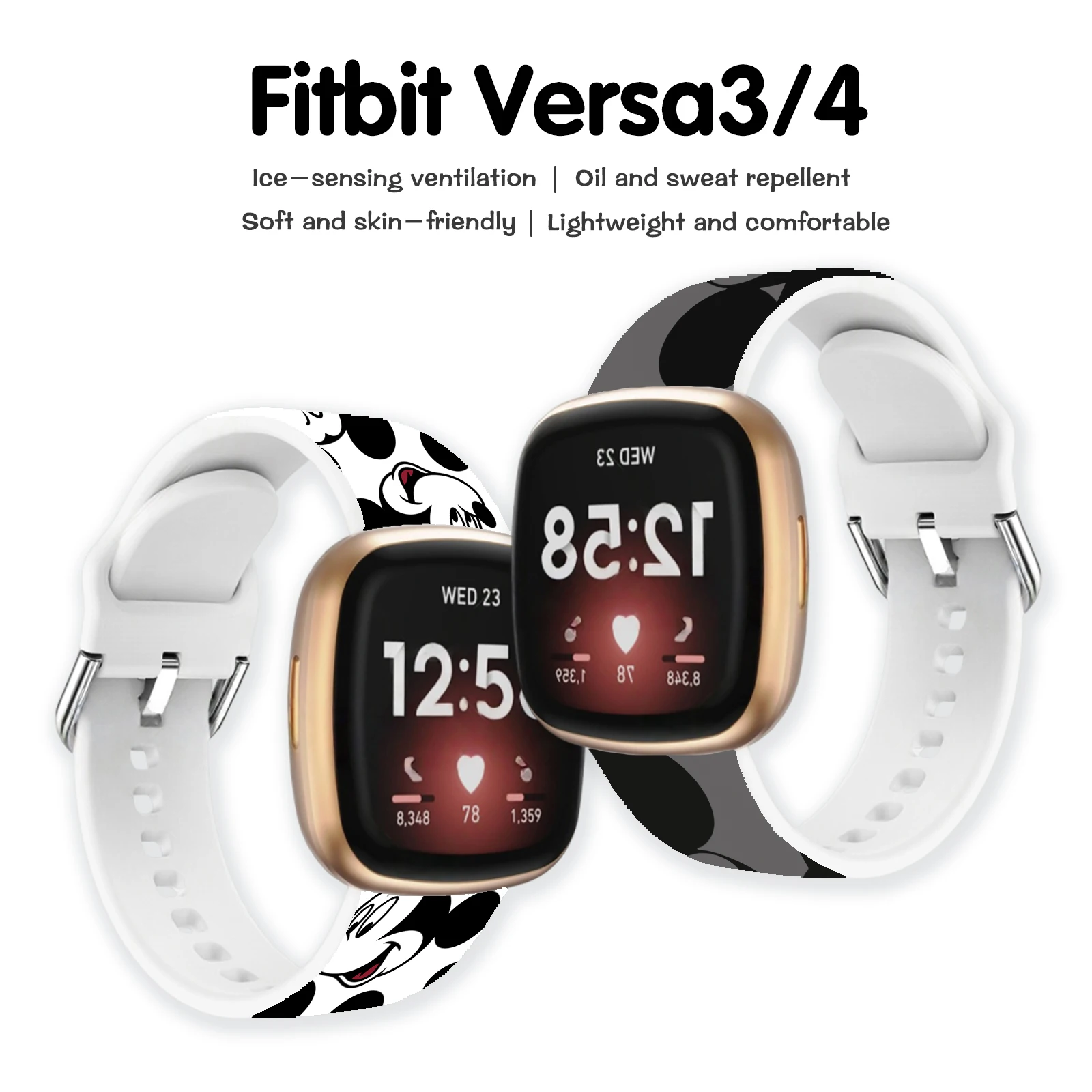 حزام مطبوع من سلسلة ديزني الملونة لساعة Fitbit Versa 4/3 سوار قابل للاستبدال لساعة Fitbit Sense 2/1 مثل Gif