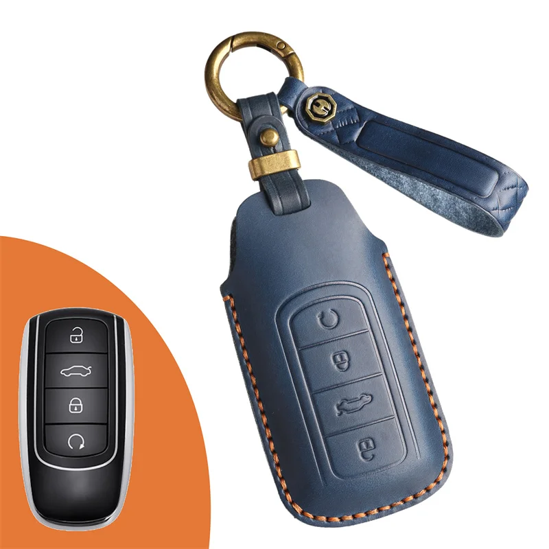 New 4 Buttons Leather Car Key Case For Chery Omoda C5 5 fx 7 8 pro plus 2022 2023 Holder Shell Remote Keychain Accessories