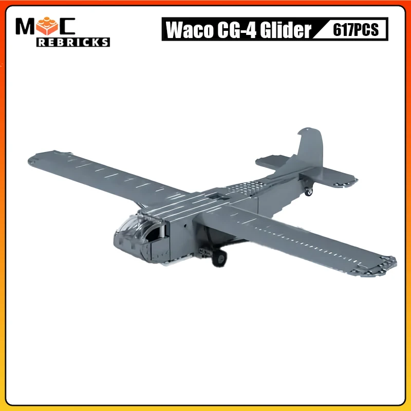 WW2 American Freight Aircraft Waco CG-4 Cargo Military Glider MOC Building Blocks Assembly Airplane Bricks Model Kid Toys Gifts