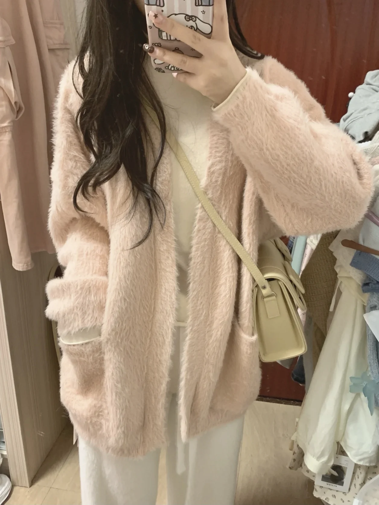 Frauen Lose Gestrickte Faux Nerz Pullover Mantel Herbst Winter Flauschigen Ins Sle Koreanische Version Neue 2025, Warme V Ne lange Sve