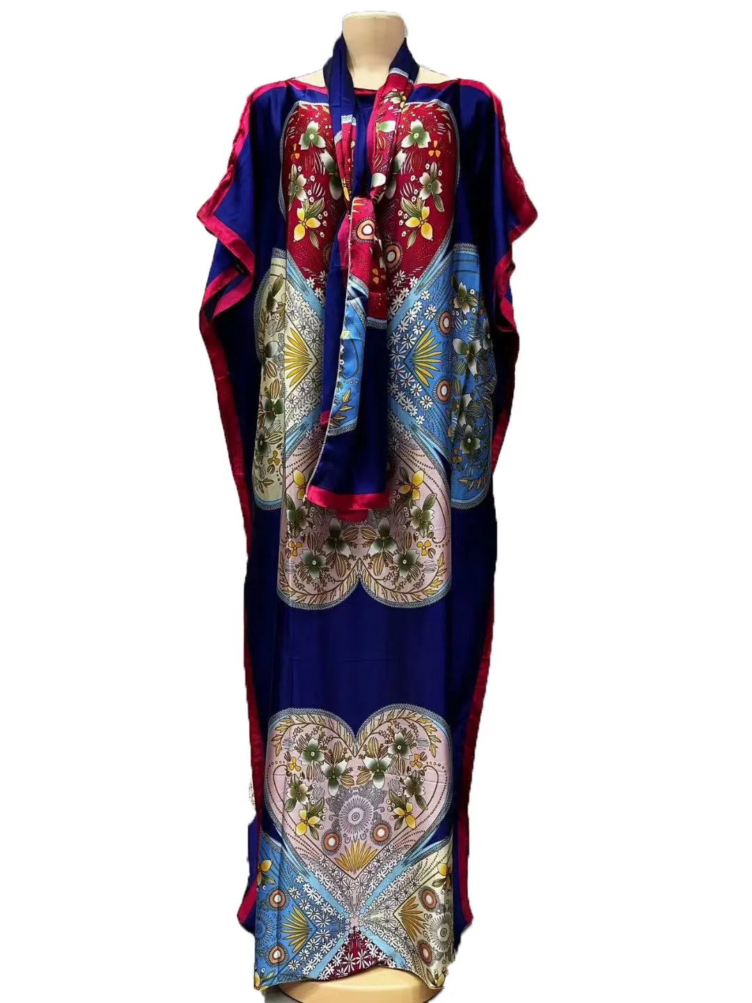 New Style Oversize Fashion African Women Butterfly Printed Silk Hijab Kaftan Dress Dashiki Abaya Free Size Muslim Lady Abaya