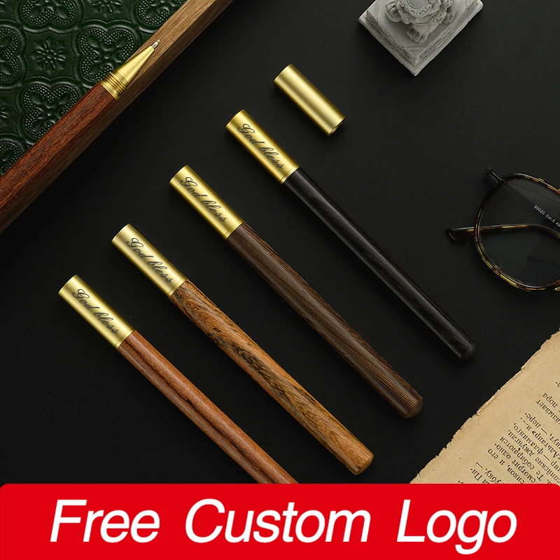 Luxury Brass Cap Sandalwood Wood Gel Pen Personalized Custom Logo Engrave Names Business Signature Pens School Supplies Gifts