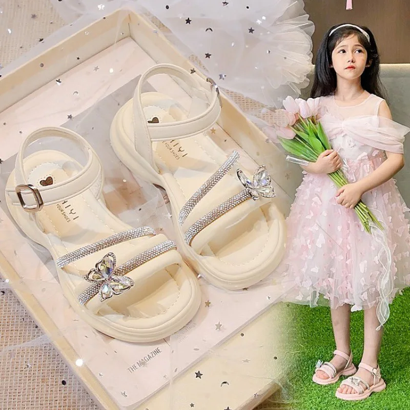 Mädchen Sandalen 2024 Sommer neue Mode mittlere und große Kinder tragen widerstands fähige rutsch feste Sandalen bequeme Prinzessin Schuhe