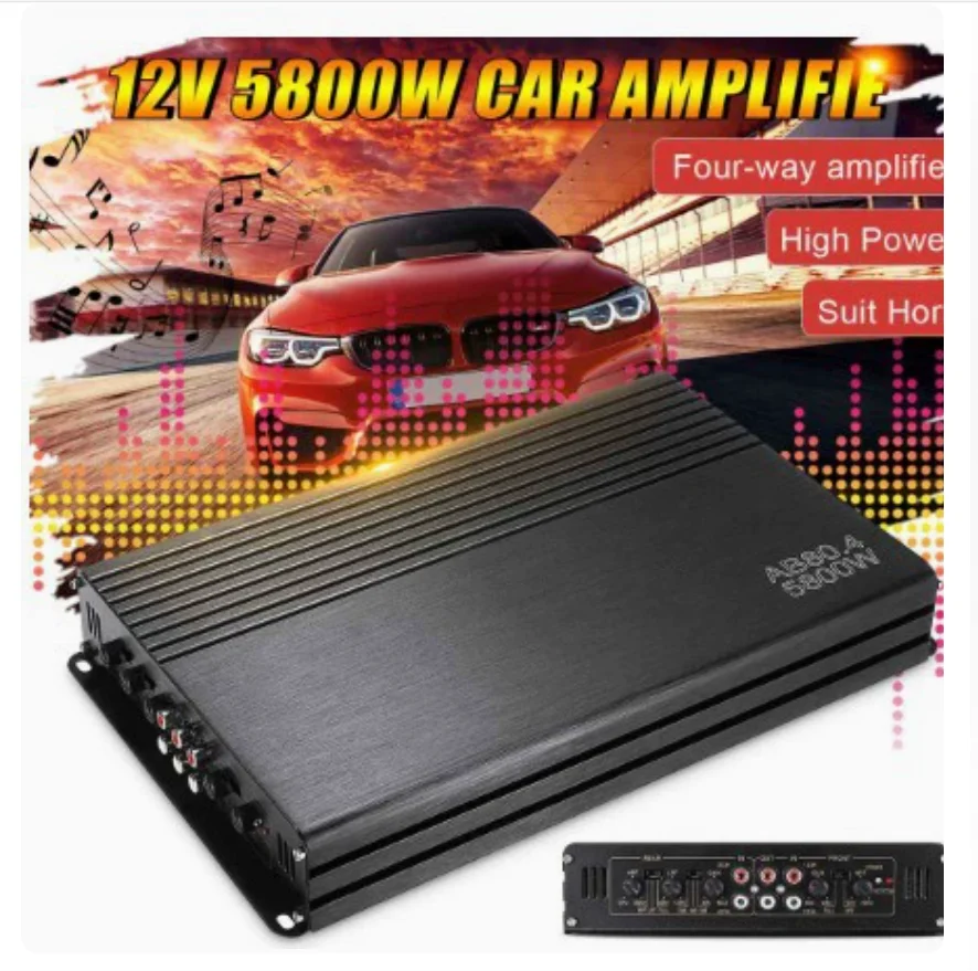 AB80.4 4 Channel Car Power Amplifier 7800w Aluminum Alloy Sound Quality Amplifier Car Audio Car Modified Power Amplifier