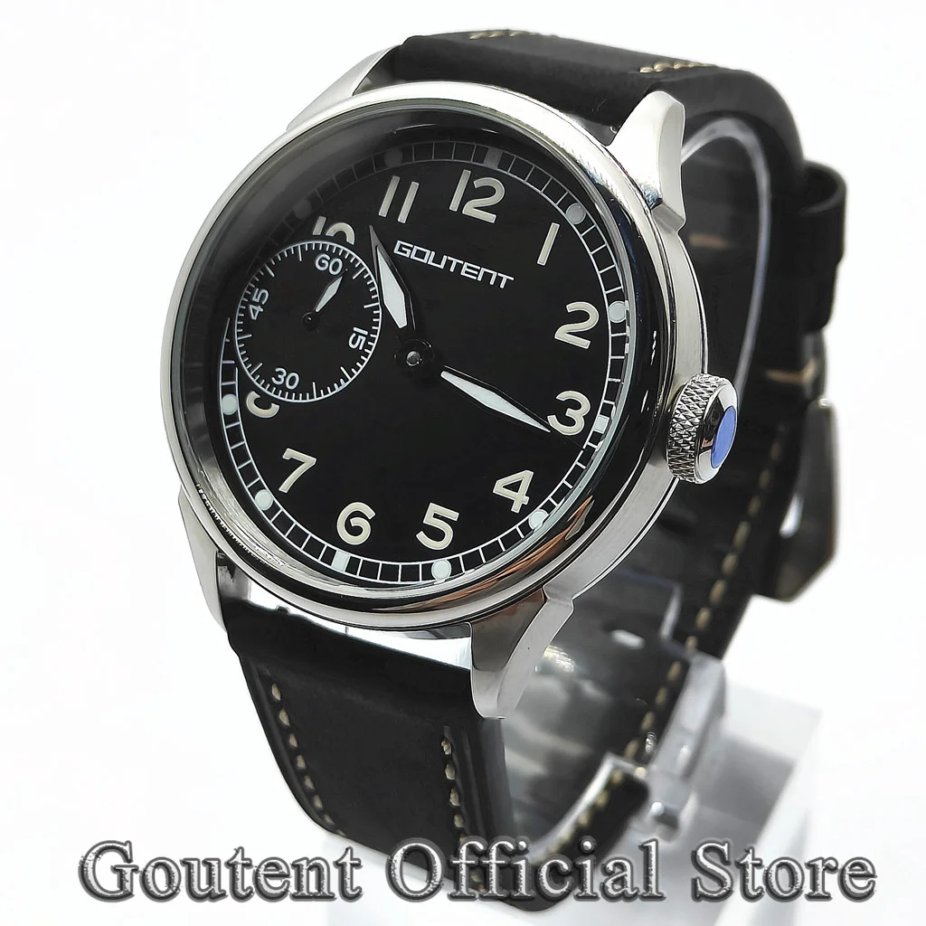 

Goutent new 42mm men's sapphire glass leather bracelet green luminous adaptation manual winding movement ST3600