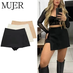 MUJER 2025 Asymmetric Skort for Women Black High Waist Mini Skirt Women Summer Bermuda Shorts Woman Fitness Skirt Shorts Women