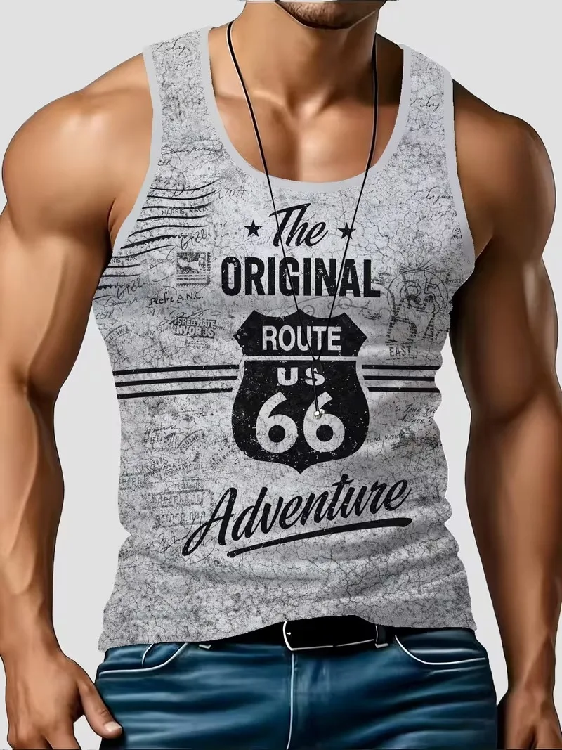 Retro 66 digital sports vest men's sports fitness running T-shirt summer fashion loose basketball