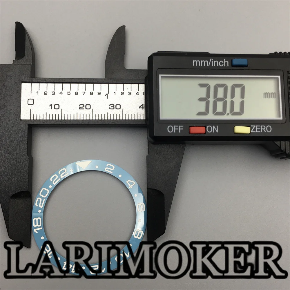 LARIMOKER caixa de relógio automático para homens, moldura cerâmica azul céu, inserção inclinada, peças do anel de relógio, 38mm, 40mm