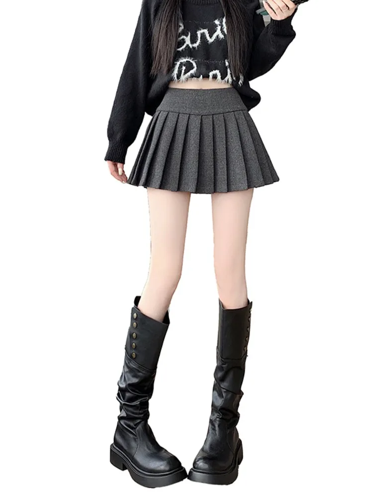 Spódnica z wełny Thiened, z wysokim stanem, z podszewką, zapobiegająca prześwitywaniu, jesienno-zimowa, damska, modna, do pracy, plisowana, elegancka spódnica.