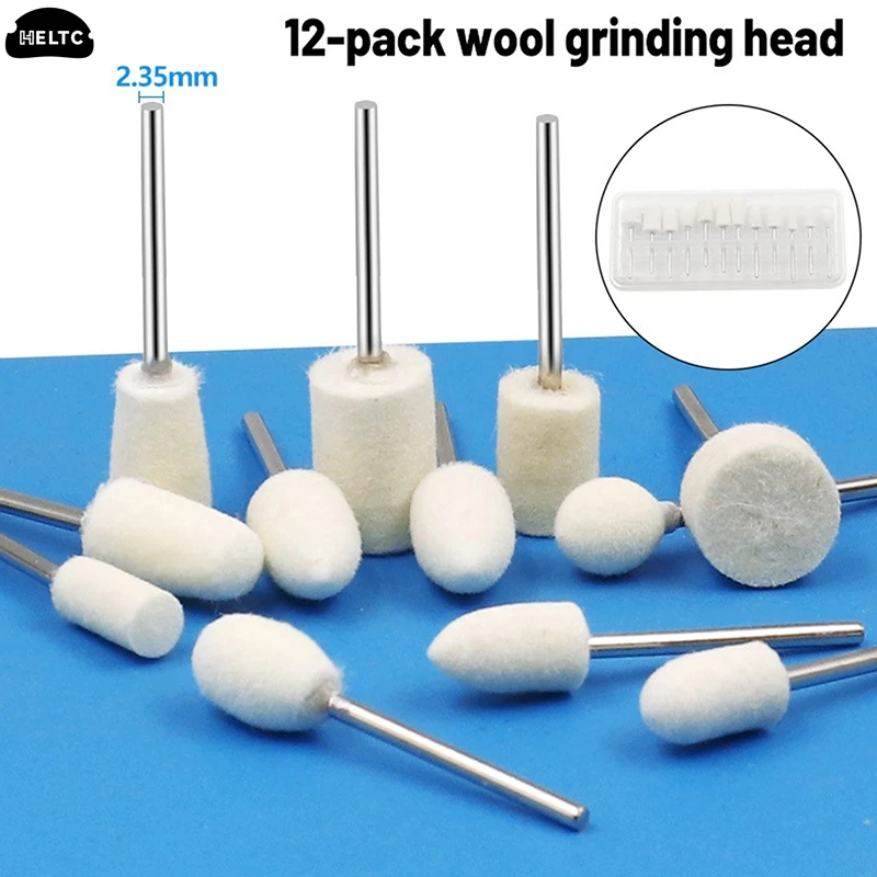 12 Pcs/Set Wool Polishing Head 2.35mm Shank For Ladies Nails Felt Bobs Engraver Abrasive Tools Grinding Rotary Drill Bit