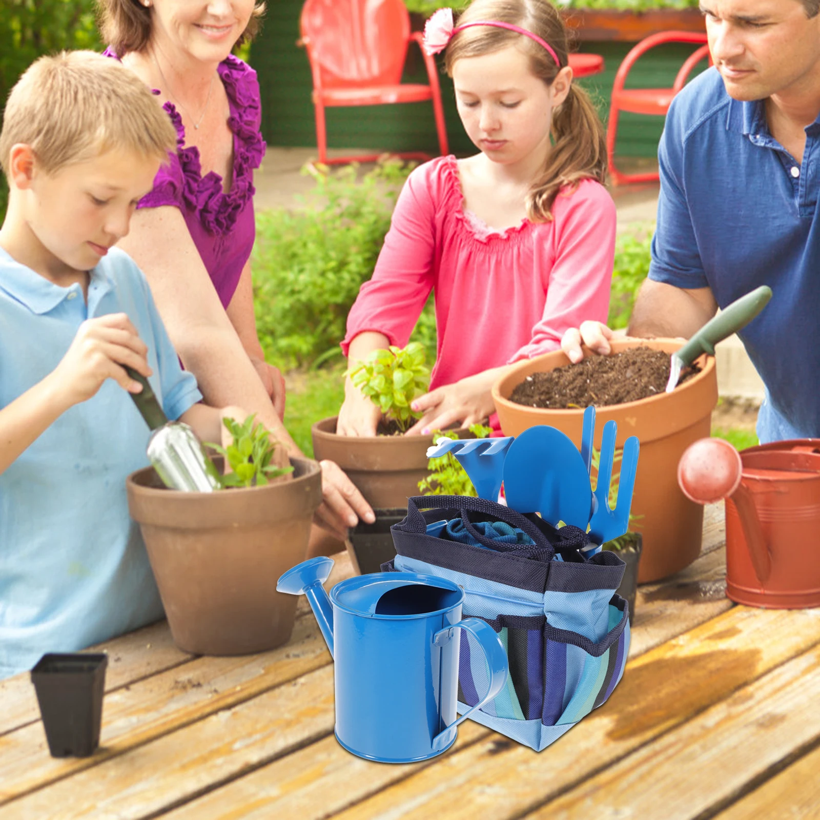 

Gardening Tool Set for Kids Durable Practical Premium Quality Shovel Rake Fork Watering Can Gloves Carry Bag Safe Rounded Edges