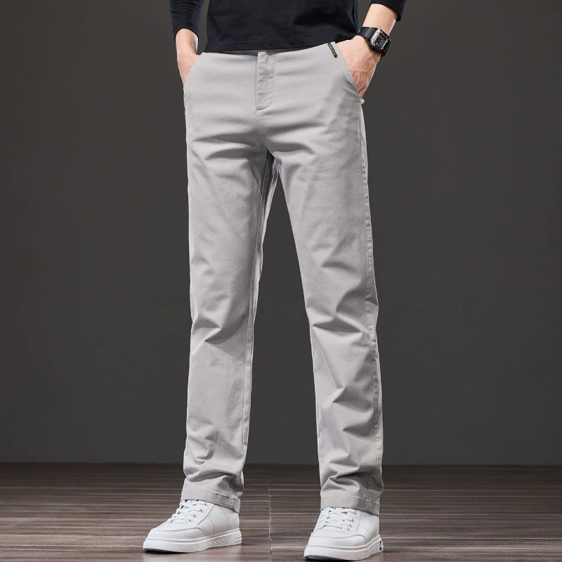 

Осенние мужские одноцветные повседневные брюки, эластичные прямые брюки, модные и удобные повседневные длинные брюки для мужчин. Брюки.
