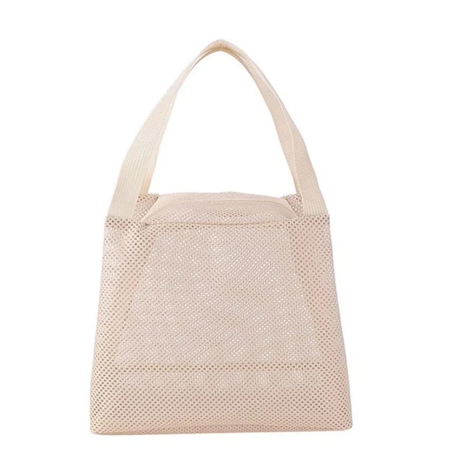 

Space-Saving Casual Mesh Tote Beach Bag Large Capacity with Handle Cosmetic Zipper Pouch Soft Zipper Toiltery Makeup Bag Travel
