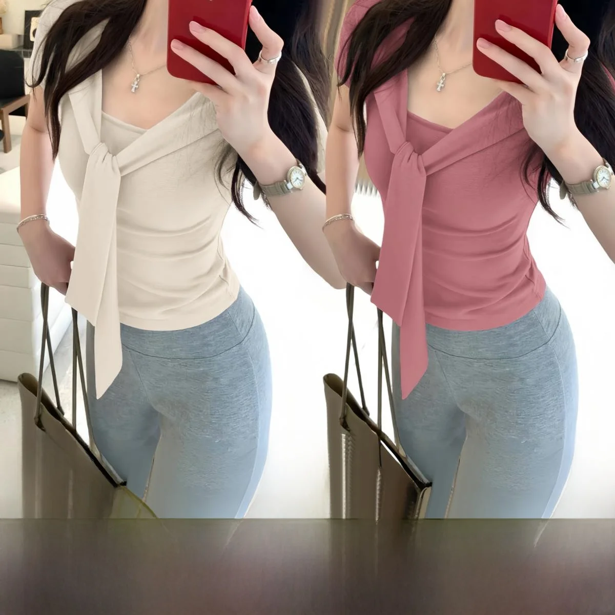 Slim Fit ort Sve U-Ne T-shirt Dames Zomer Top Design Sensation oulder Line Taille Inward V-Ne ort Lengte Versa...