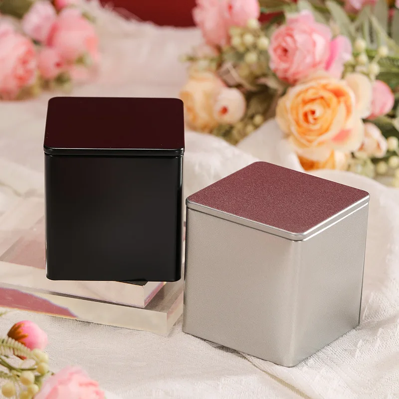 

2PC 8.5cm Tea Cans Square Metal Packaging Storage Box With Lid Small Tin Jars Food Chocolate Candy Sealed Boxes Party Gift Box