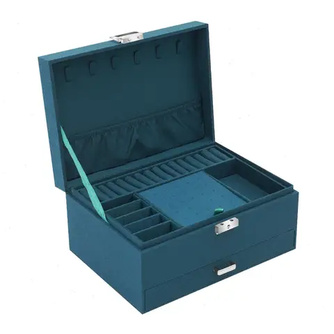 Jewelry Box, Dark Green, 3 Layer, 24x17x11cm, Large Capacity Jewelry Organizer, with 6 Hooks, 15 Ring Slots, Earring Hooks, for Necklace, Watch, Bracelet Storage
